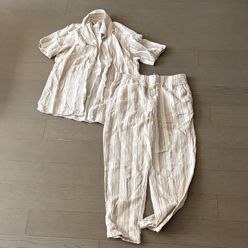 Zara Cream and Brown Pajama Set Relaxed Fit